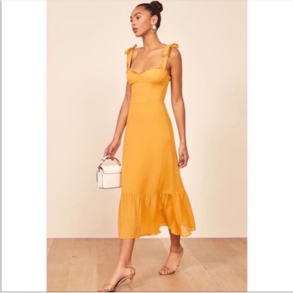 Reformation Golden Yellow Tie strap midi dress - the Nikita Dress size 2 Ochre